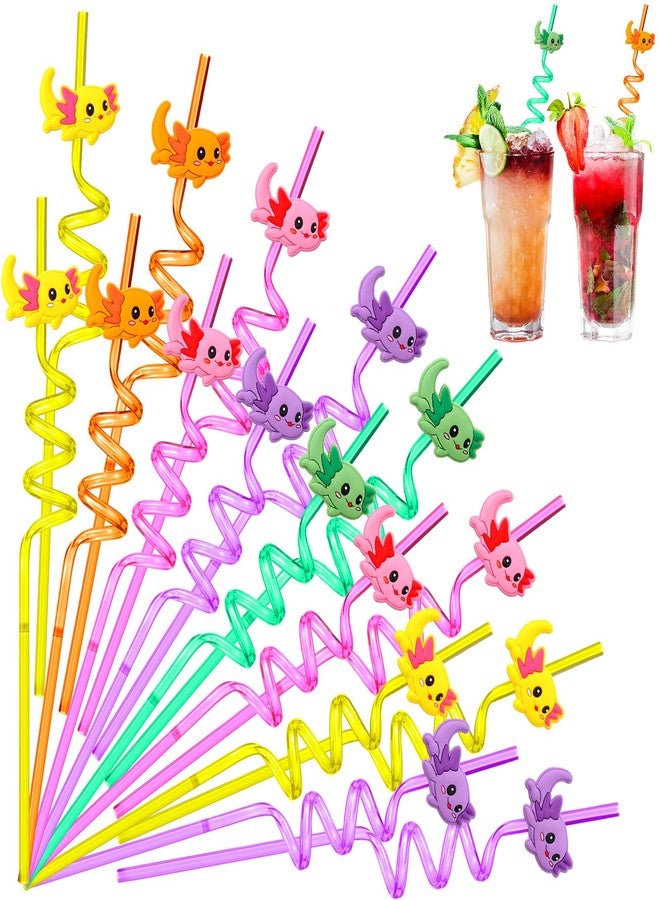 Uiifan 30 Pcs Axolotl Straws with 2 Cleaning Brushes Axolotl Party Favors Reusable Plastic Twisty Straws for Birthday Themed Party Decoration Supplies - Image 1